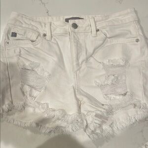 Women's White Distressed Denim Shorts